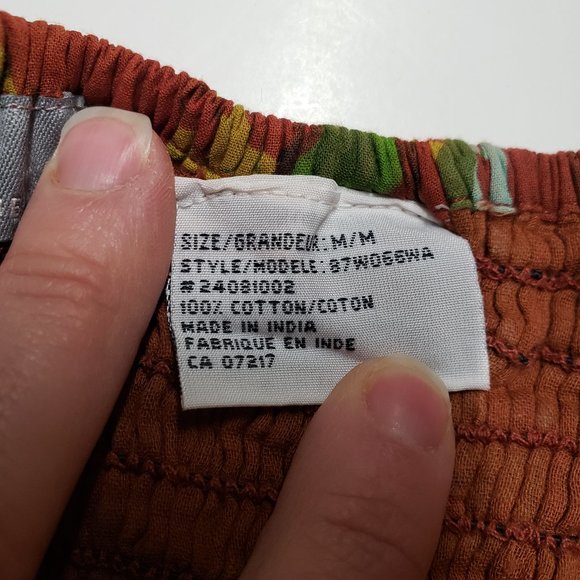 batik floral earth tones Y2K strapless top with elastic and lining, size M - Picture 6 of 11